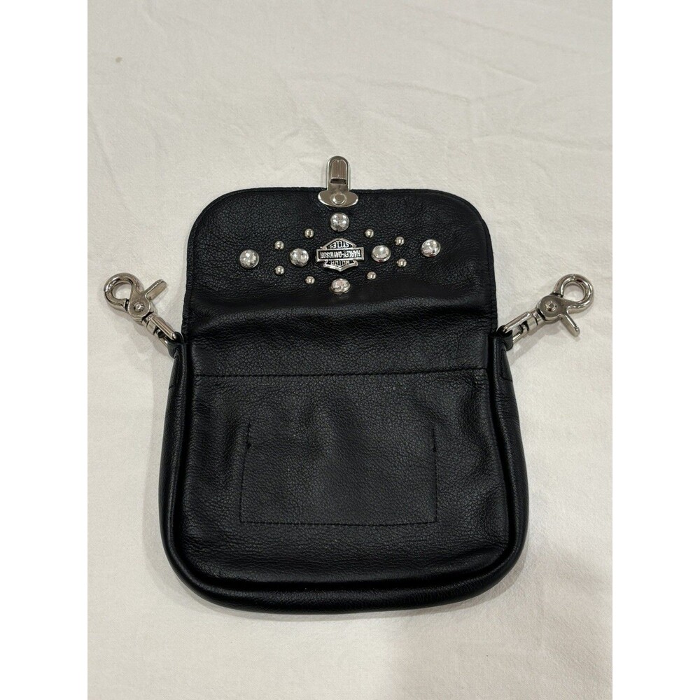 Harley-Davidson Studded Black Leather Clip Belt Bag Fanny Pack Purse - Picture 6 of 9